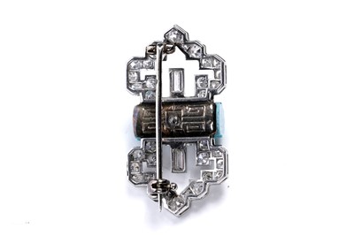 Lot 908 - A fine French Art Deco turquoise and diamond brooch