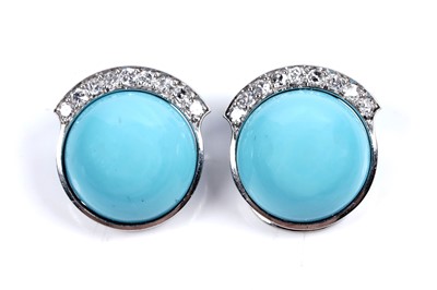 Lot 909 - A pair of French Art Deco turquoise and diamond earrings