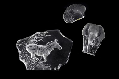 Lot 377 - Three Mats Jonasson Swedish glass ornaments