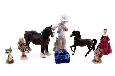 Lot 315 - A collection of ceramic figures; and a Sowerby pressed glass trinket box