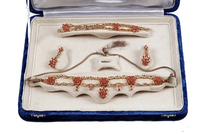 Lot 920 - A coral set high-carat yellow gold Pakistani demi-parure