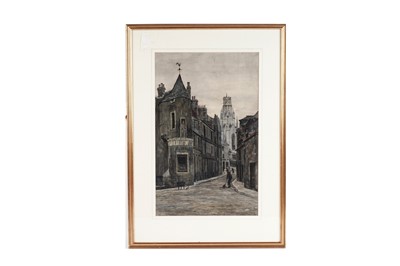 Lot 66 - George Sherwood Hunter - Street sweeper in a continental town, dawn | watercolour