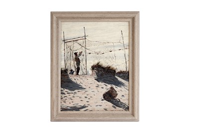 Lot 27 - George Sherwood Hunter - Fisherman tending to his nets, on the sand dunes | oil