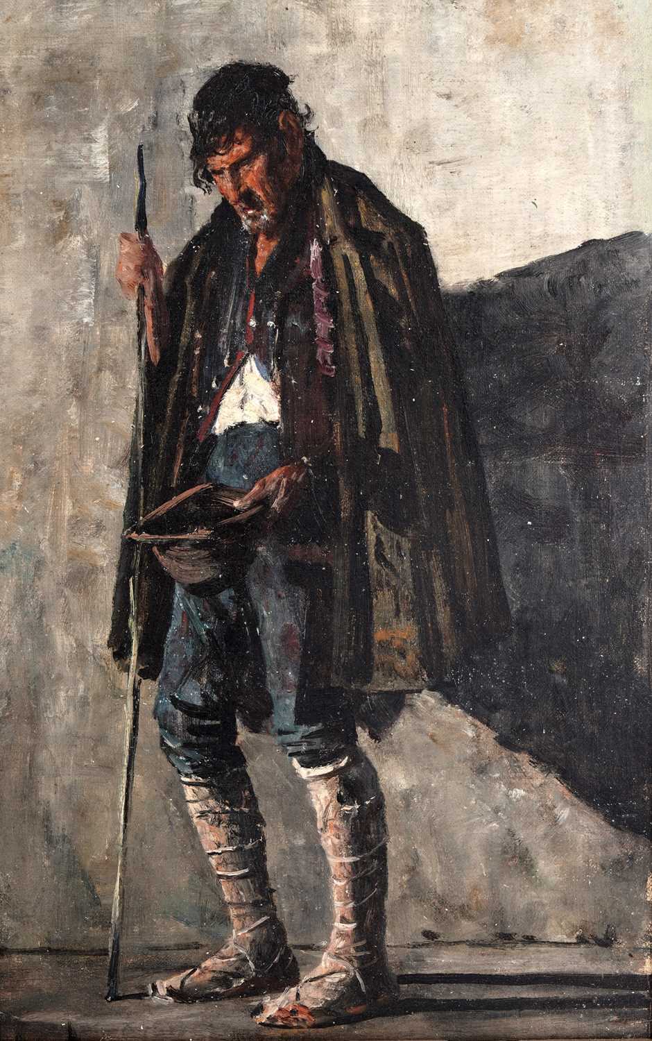 Lot 28 - George Sherwood Hunter - Beggar man with staff | oil