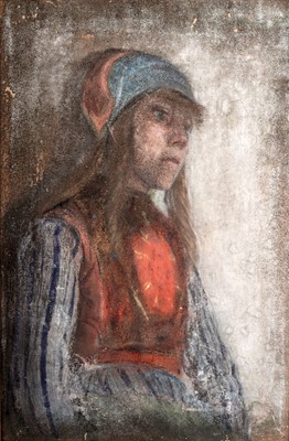 Lot 60 - George Sherwood Hunter - Portrait of a young girl in a red vest | pastel