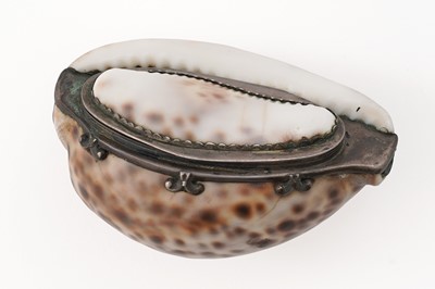 Lot 275 - A 19th Century white metal mounted cowrie shell snuff box