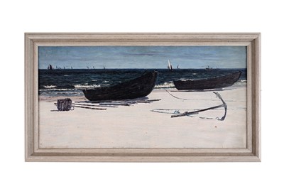Lot 73 - George Sherwood Hunter - Beached fishing boats and an anchor | oil