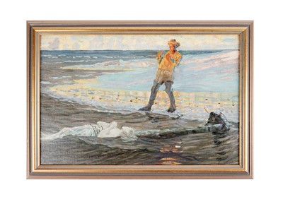 Lot 81 - George Sherwood Hunter - Discovery of a body on the beach | oil