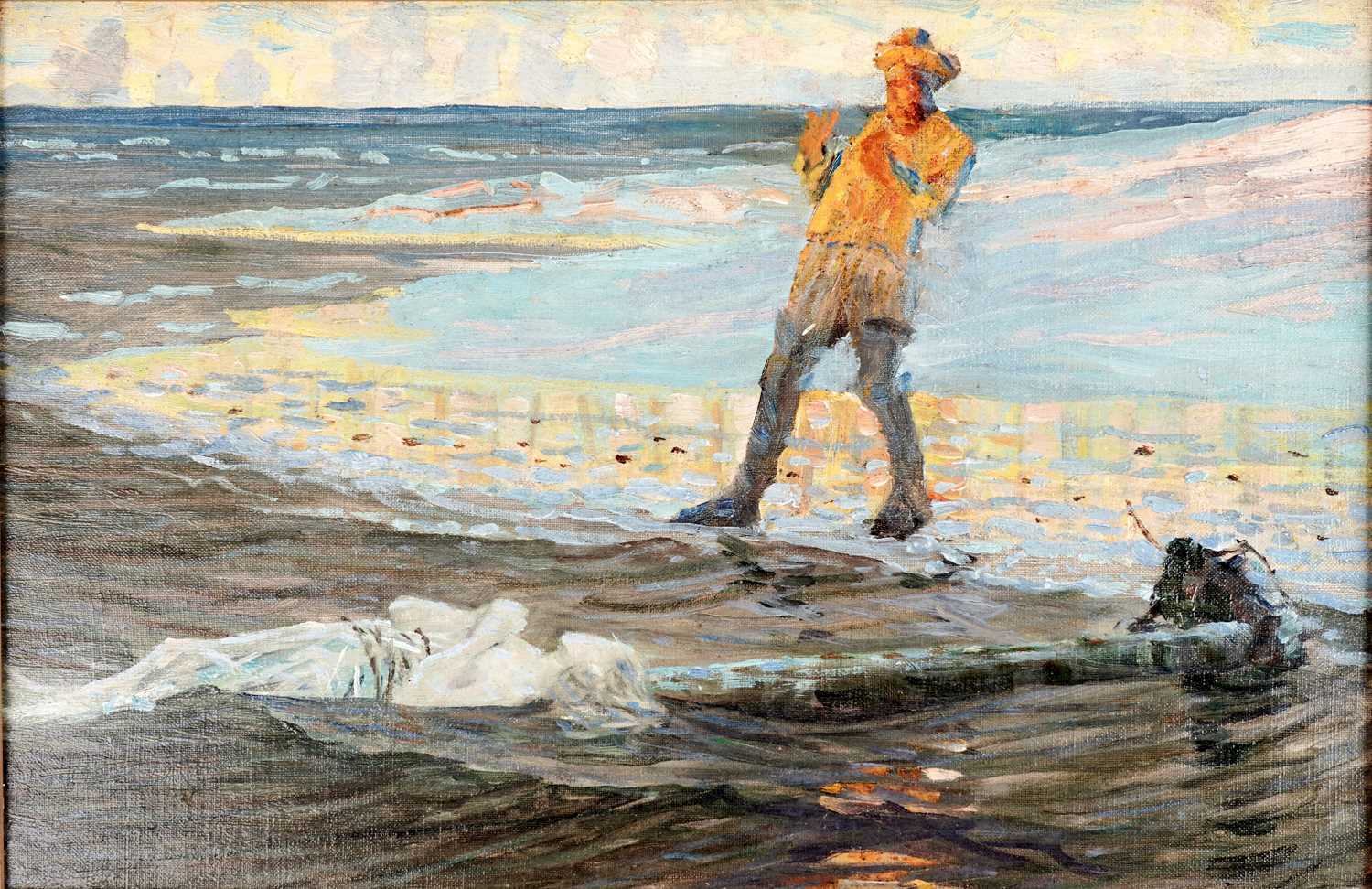 Lot 30 - George Sherwood Hunter - Discovery of a body on the beach | oil