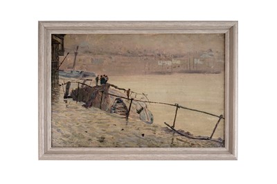 Lot 63 - George Sherwood Hunter - Quayside at dawn | oil