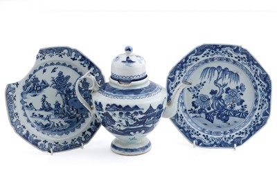Lot 161 - Two 18th-century Chinese export octagonal plates; and a teapot