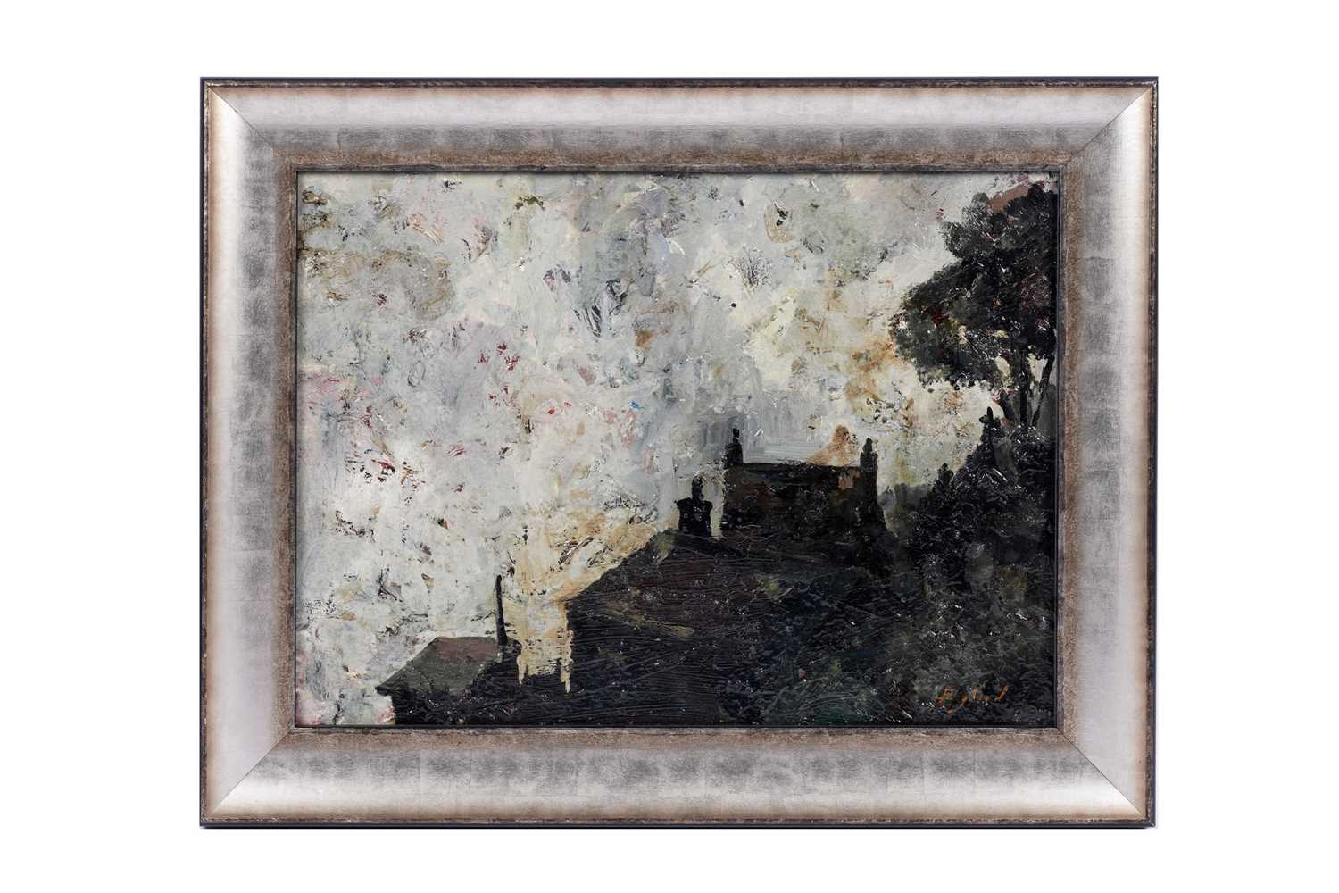 Lot 513 - Frederick England - Cottages and Shed by Mow Cop, Staffordshire | oil