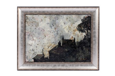 Lot 513 - Frederick England - Cottages and Shed by Mow Cop, Staffordshire | oil