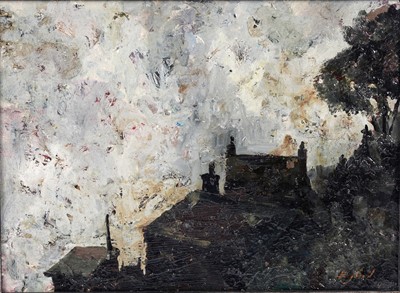 Lot 513 - Frederick England - Cottages and Shed by Mow Cop, Staffordshire | oil