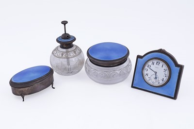 Lot 440 - A 1920's lady's cornflower blue guilloche-enamelled silver dressing table set