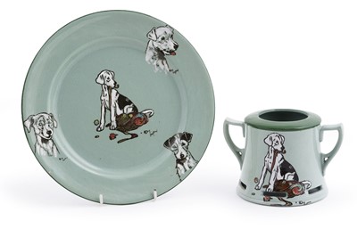 Lot 202 - A Royal Doulton Cecil Aldin twin-handled vase and plate