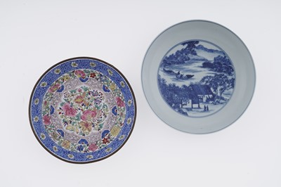 Lot 810 - A Chinese blue and white saucer dish; and a Canton enamel dish