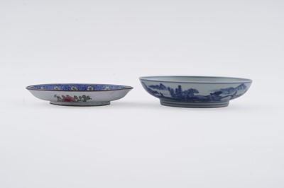 Lot 810 - A Chinese blue and white saucer dish; and a Canton enamel dish