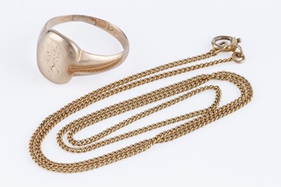 Lot 103 - An antique 9ct rose gold fine curb-link necklace; and gold signet ring