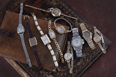 Lot 348 - Lady's gold-plated and stainless-steel wristwatches