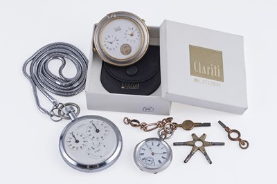 Lot 365 - Pocket watches, including: a Citizen Clariti diamond-set travel watch