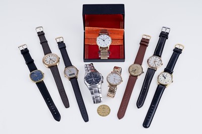 Lot 326 - A collection of nine wristwatches; and a Rolex Oyster-Perpetual Day-Date watch face