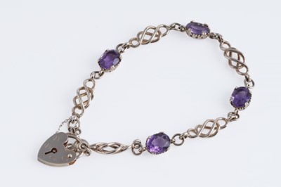 Lot 18 - An edwardian style amethyst and 9ct gold bracelet