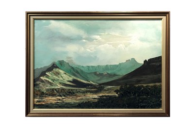 Lot 213 - Lesley Grant, oil on board, ‘Mountain scene’