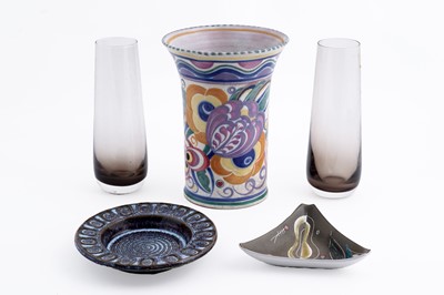Lot 226 - A Poole Pottery Carter Stabler Adams ‘BX’ pattern vase; and two dishes