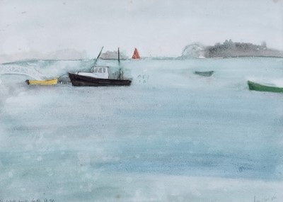 Lot 587 - J.C. Voe - The Lobster Boats by the Co-op | watercolour