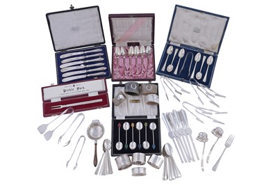 Lot 385 - Early to mid-20th Century silver flatware; and EPNS and horn napkin rings