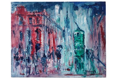 Lot 523 - James Lawrence Isherwood - Rain, Union St. Aberdeen | oil