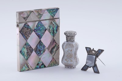 Lot 390 - A Victorian milk glass and silver scent bottle; and other items