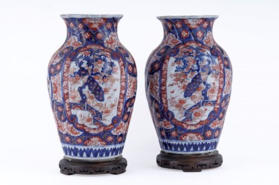 Lot 838 - A pair of Japanese Imari vases