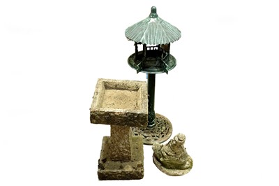 Lot 333 - A green painted cast metal bird feeder; and other items