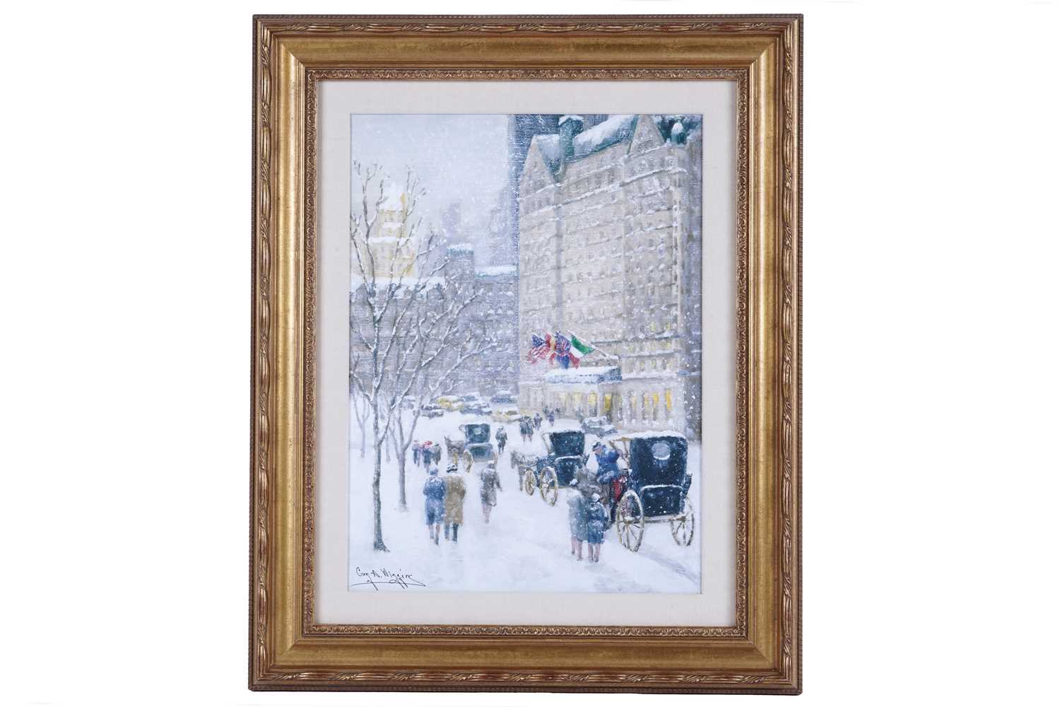 Lot 557 - Guy Wiggins - Softly Falling Snow at the Plaza | lithograph