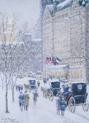 Lot 557 - Guy Wiggins - Softly Falling Snow at the Plaza | lithograph