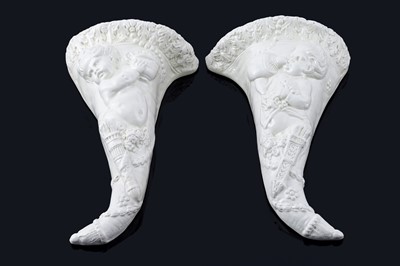 Lot 865 - A pair of creamware cornucopia wall pockets