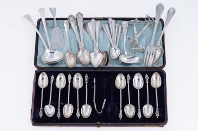 Lot 382 - Georgian and later silver flatware including: Irish silver teaspoons