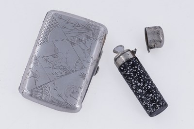 Lot 429 - A Victorian Aesthetic Movement cigarette case; and a Victorian scent bottle