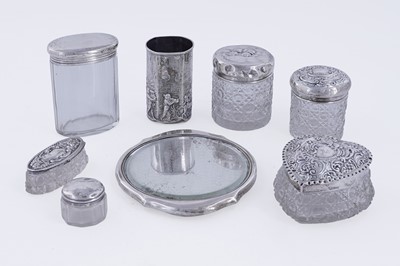 Lot 433 - Edwardian and later silver-mounted cutglass dressing table jars and mirror