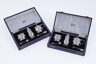 Lot 398 - A pair of cased Eizabeth II silver cruet sets