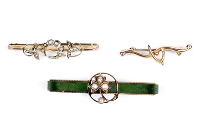 Lot 17 - Three Edwardian Art Nouveau seed pearl bar brooches