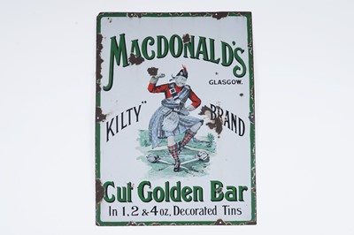 Lot 512 - A pictorial enamel advertising sign for MacDonald's Cut Golden Bar
