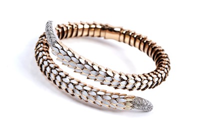 Lot 923 - Roberto Coin: a Snake Collection diamond and gold torque bracelet