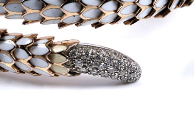 Lot 923 - Roberto Coin: a Snake Collection diamond and gold torque bracelet