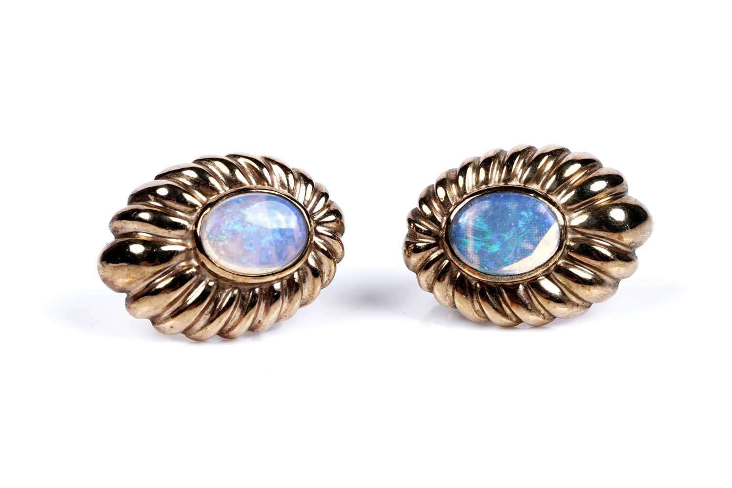 Lot 82 - A pair of opal stud earrings