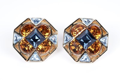 Lot 130 - Christian Dior: a pair of coloured stone and gilt metal clip earrings