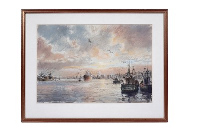 Lot 63 - Walter Holmes - Sunset on the Tyne | pastel