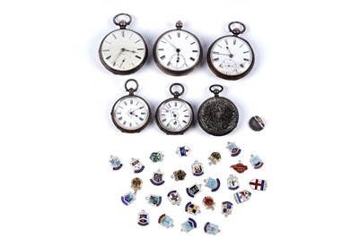 Lot 170 - A collection of Victorian and later pocket and fob watches; and souvenir charms